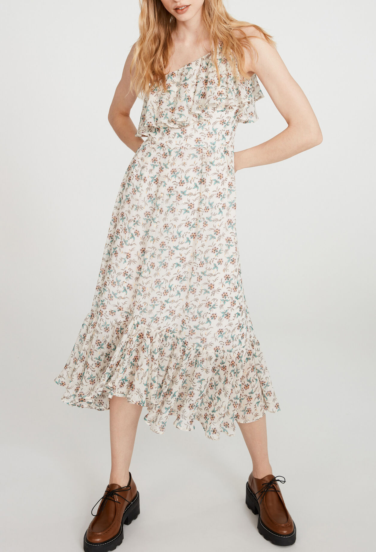 Asymmetrisches Kleid mit Volants