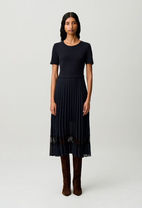 Zweifarbige Kleid in Schwarz und Marine
