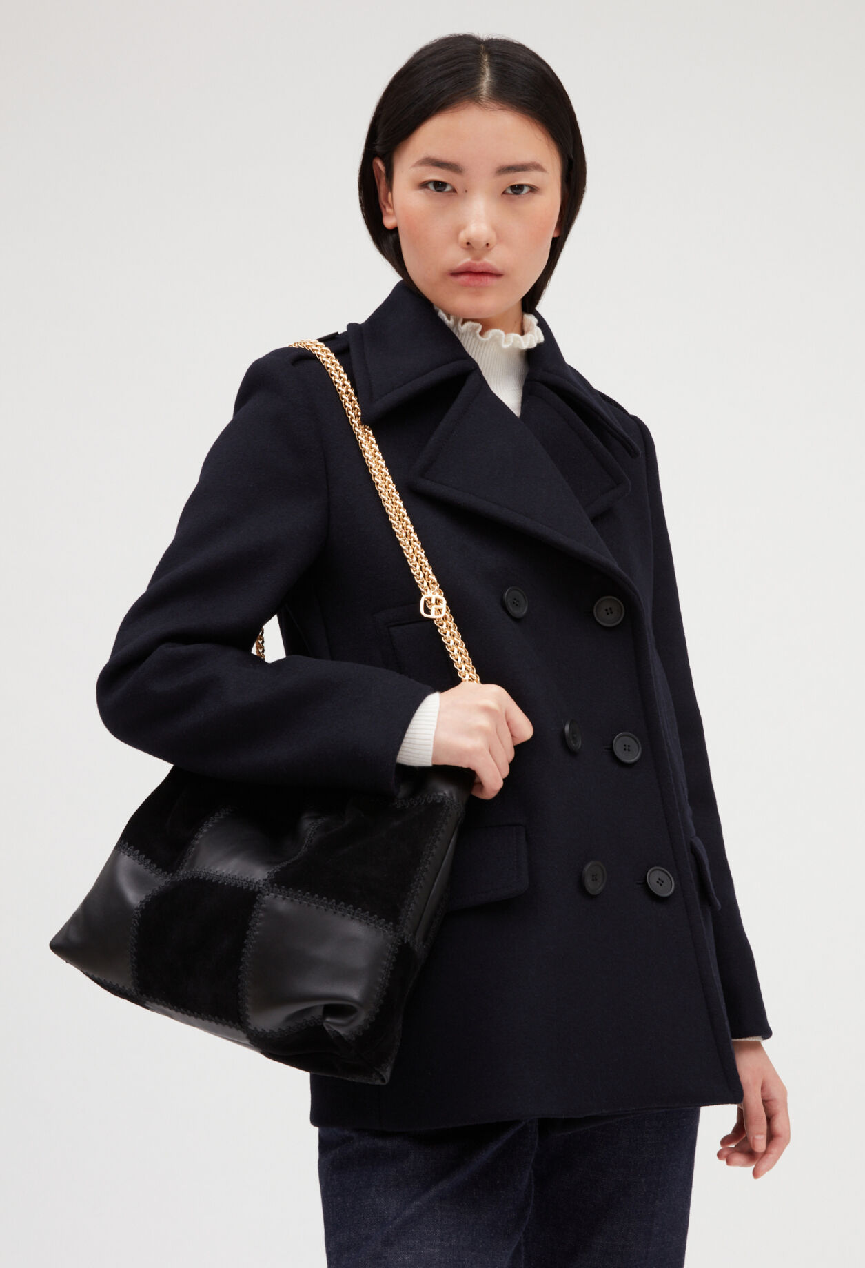 Schwarze Beuteltasche Leder