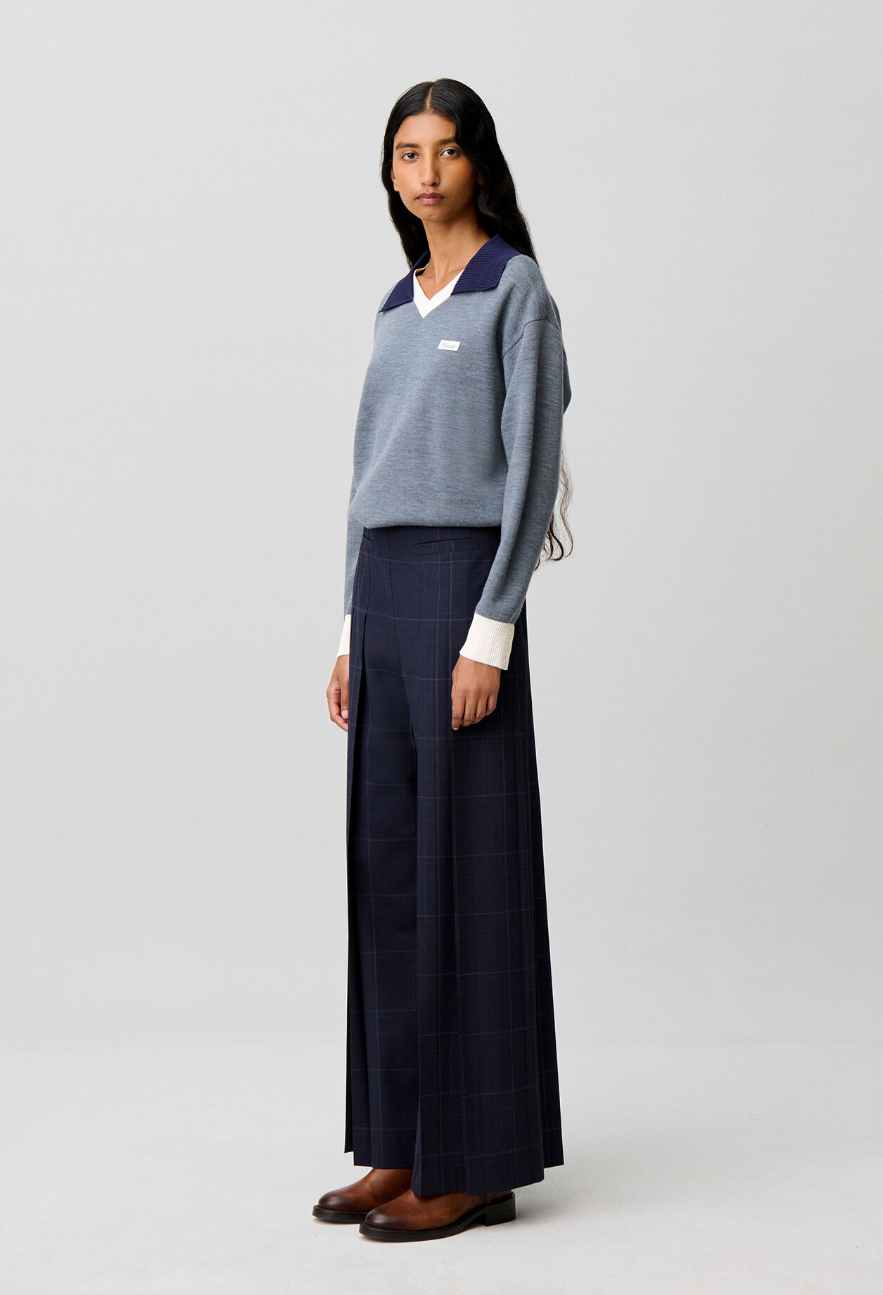 Karierte Hose mit weitem Bein