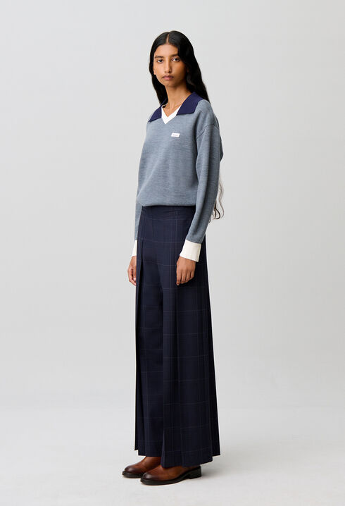 Karierte Hose mit weitem Bein