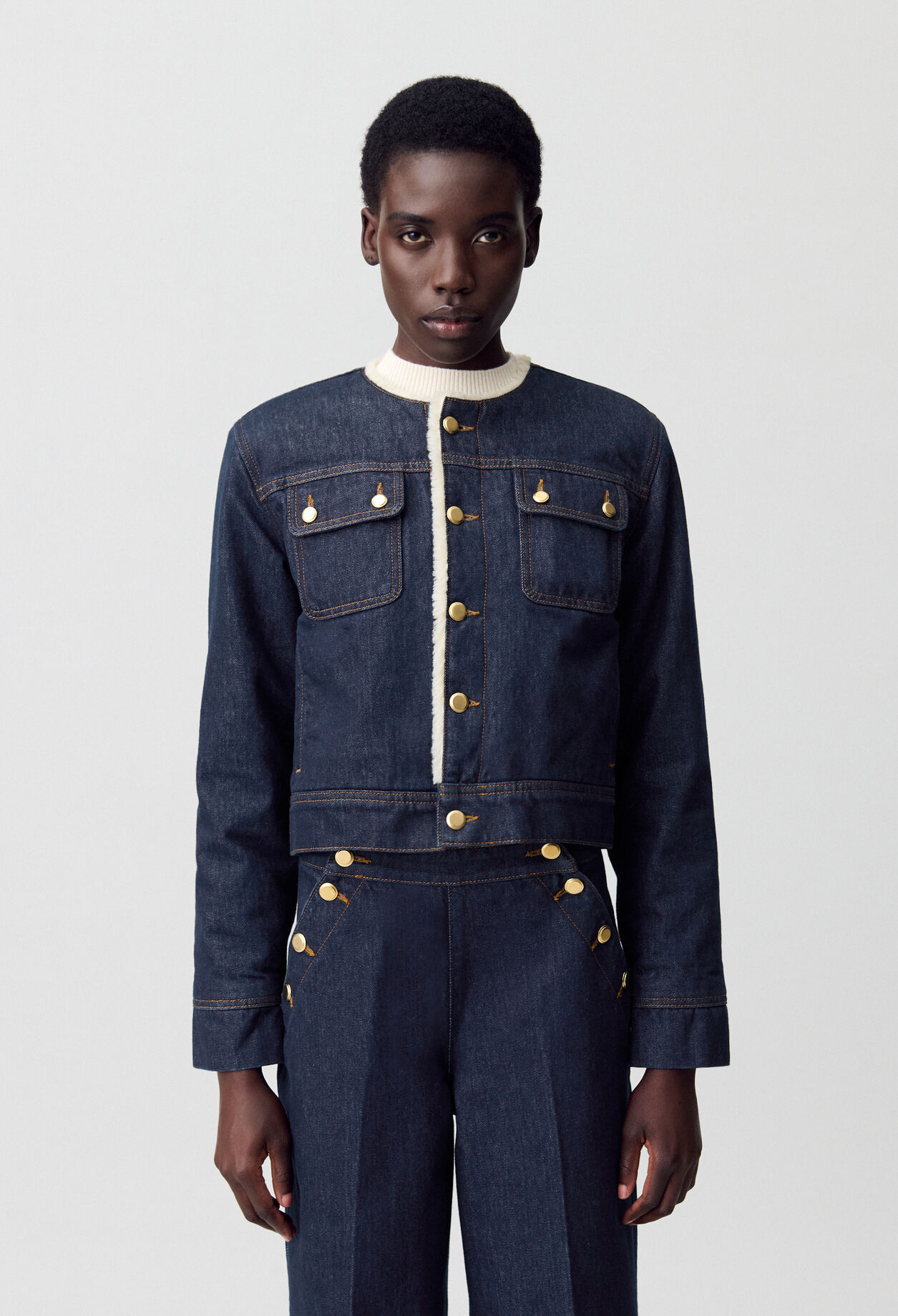 Jeansjacke mit Kunstfell