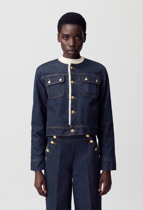 Jeansjacke mit Kunstfell