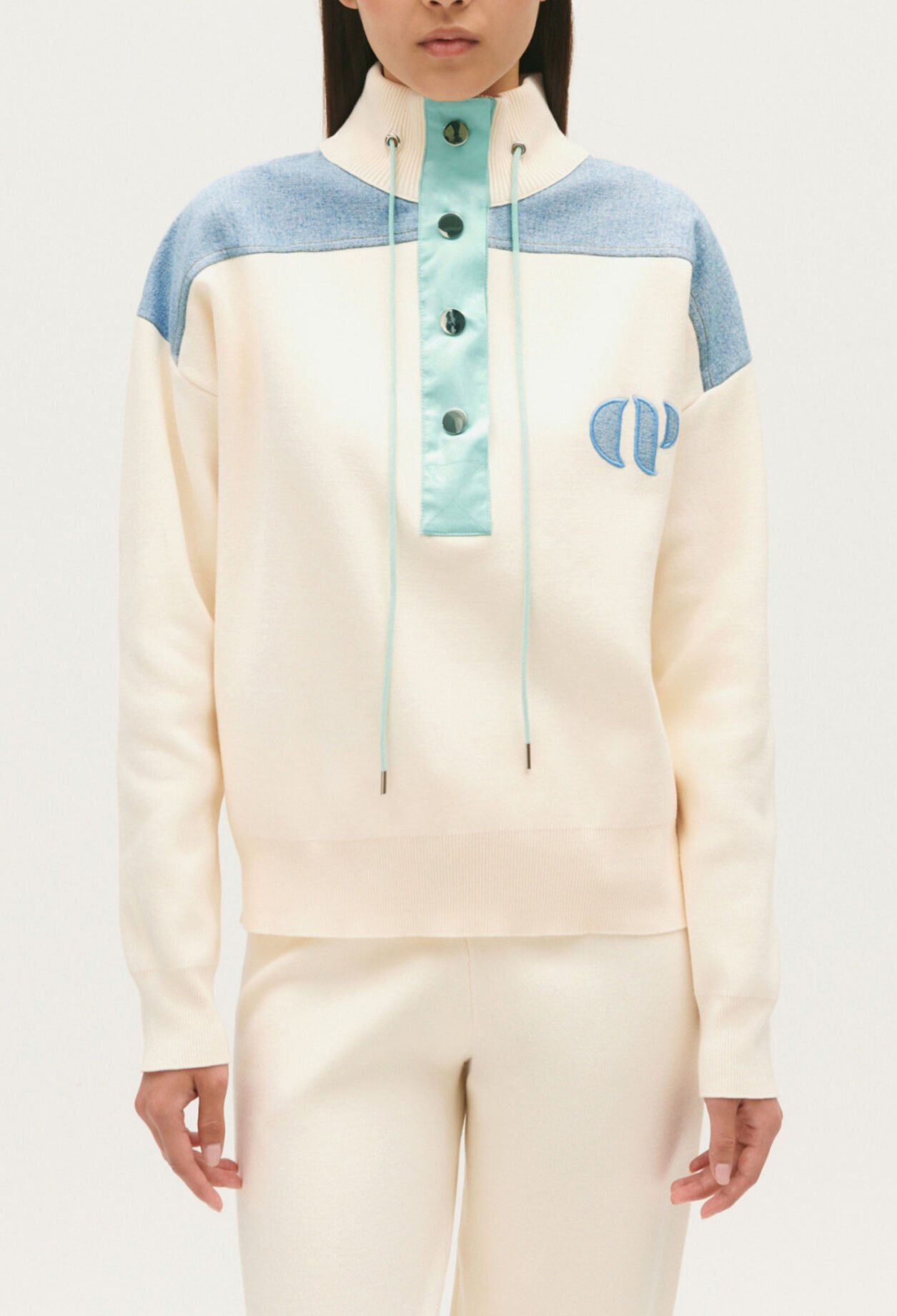 Sweatshirt Minimum Troyerkragen Ecru