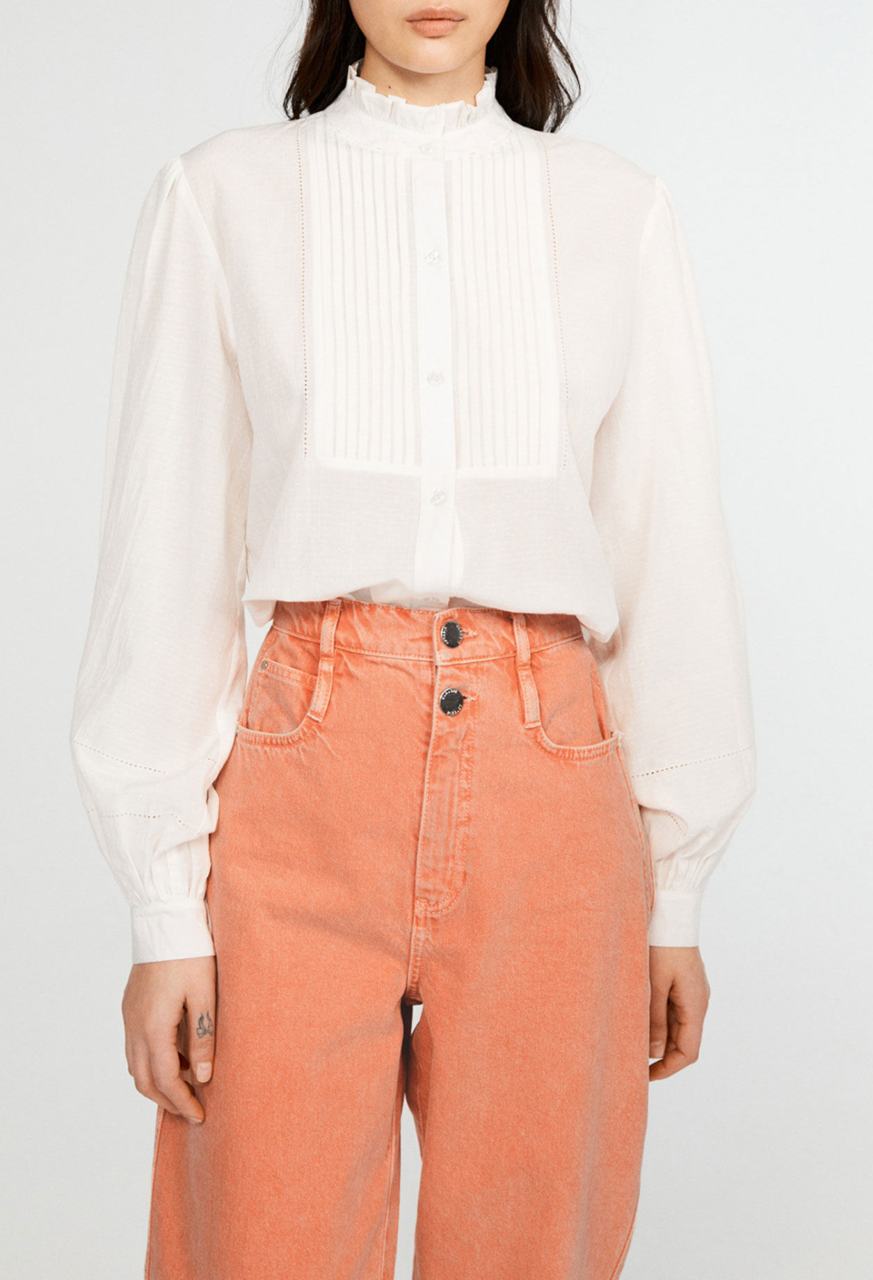 Bluse mit Plastron aus Bio-Baumwolle