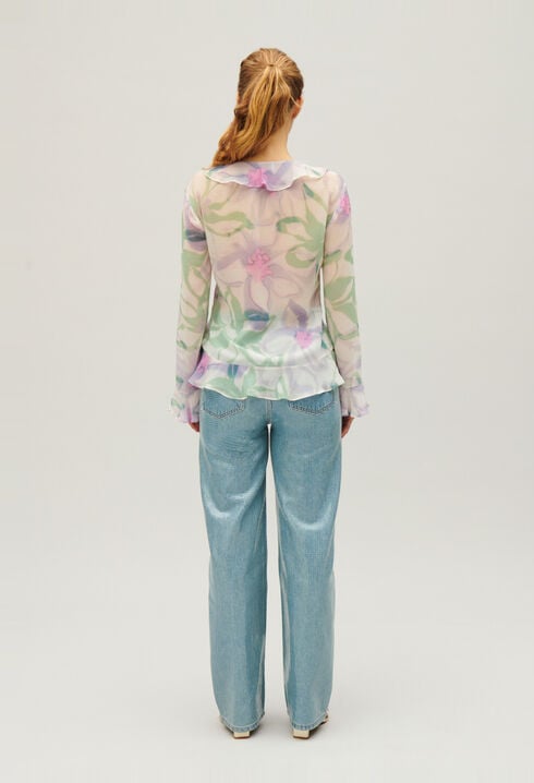Seiden-Hemdbluse mit Aquarell-Print