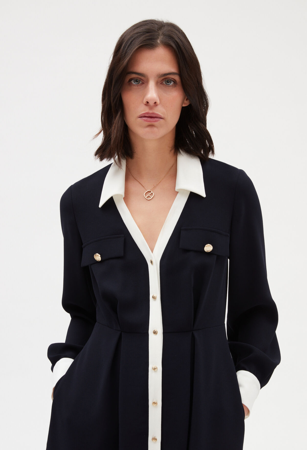 Halblanges Kleid, marineblau