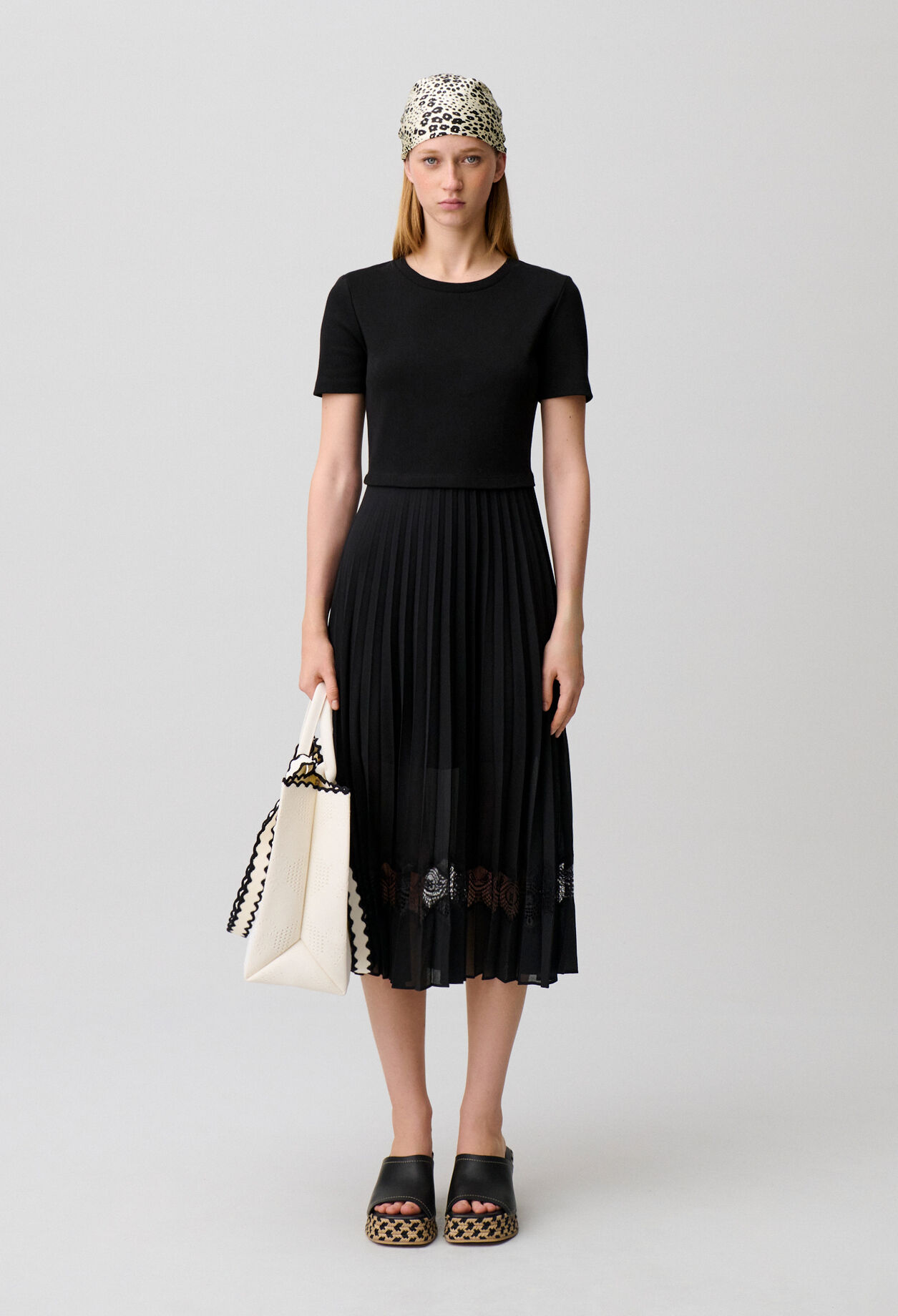 Twist Zweifarbige Midikleid  schwarz