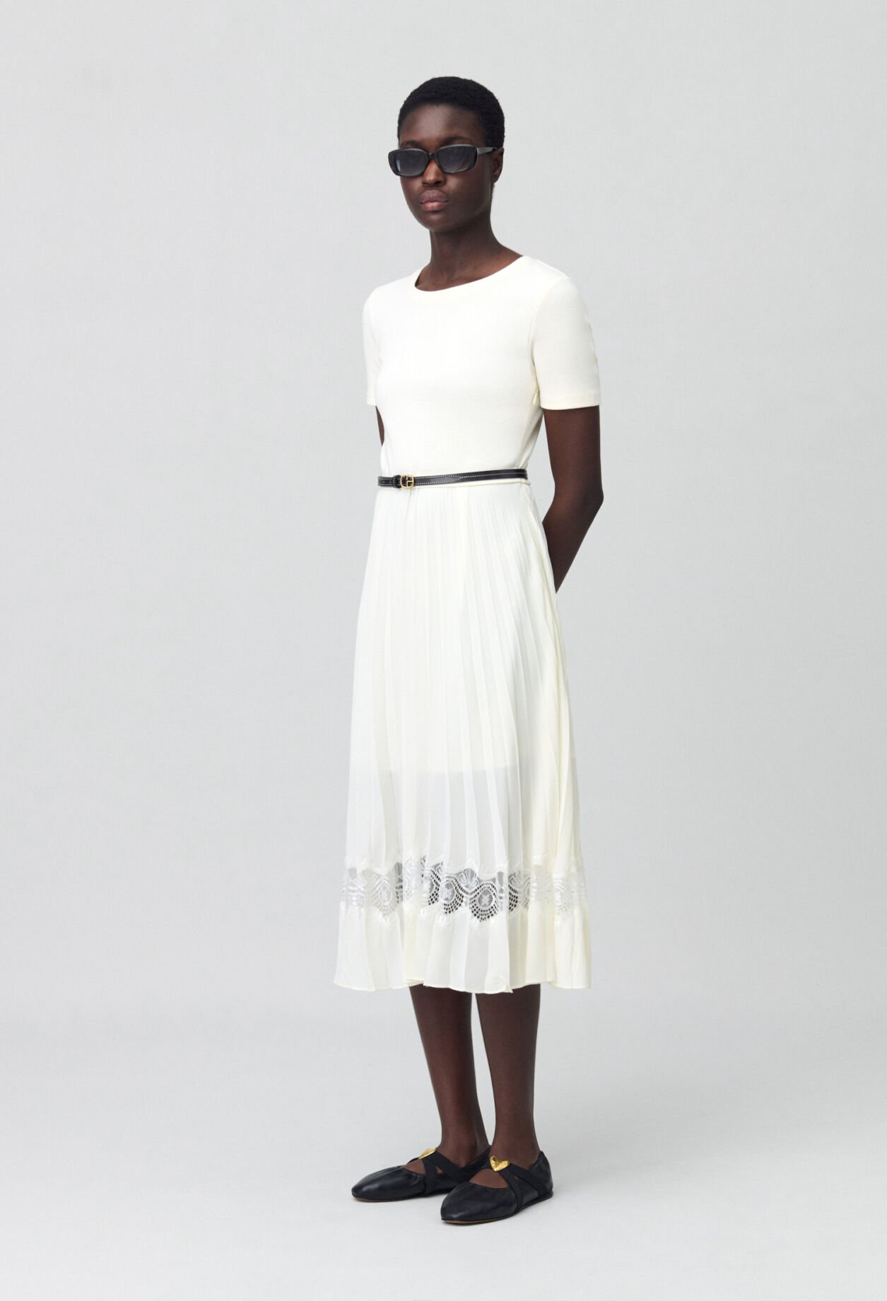 Twist Zweifarbige Midikleid  elfenbein