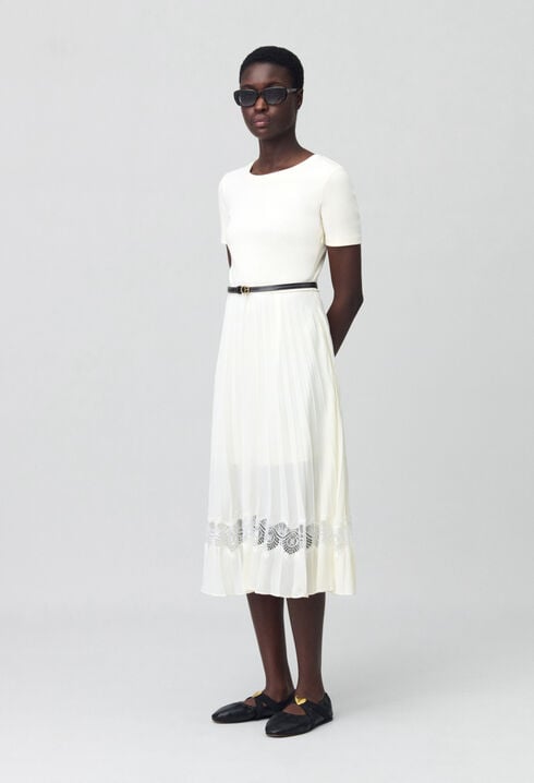 Twist Zweifarbige Midikleid  elfenbein