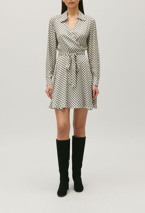 Schwarz-weißes Wickelkleid mit Print