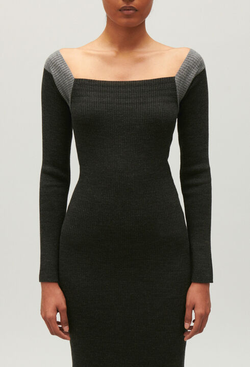 Langes Strickkleid, grau meliert