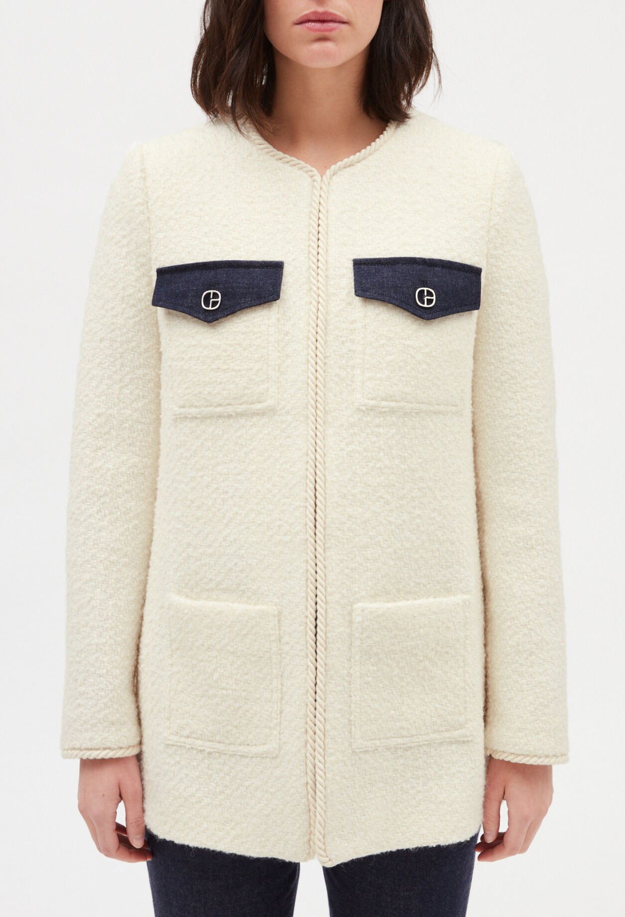 Langärmelige Tweedjacke, beige