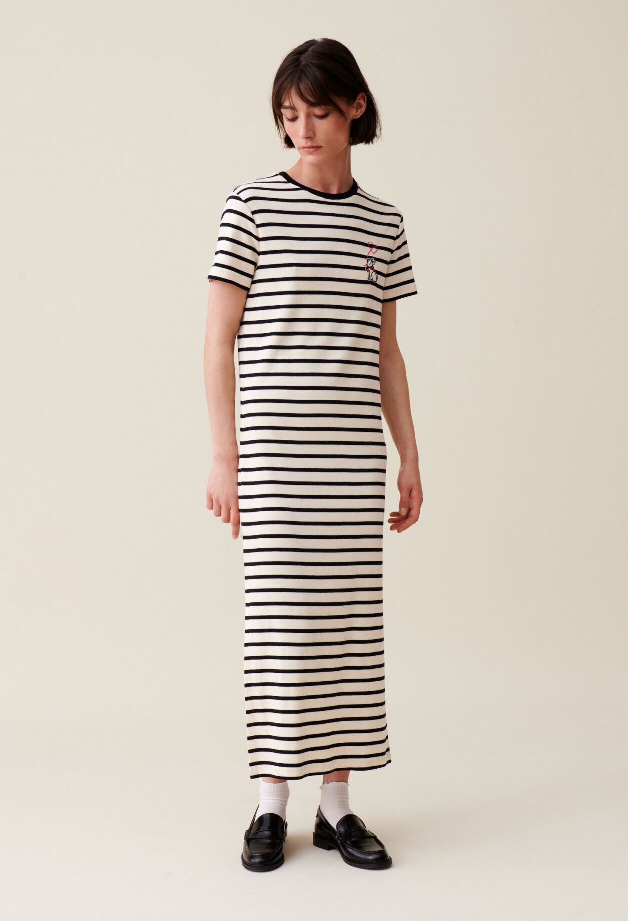 Gestreiftes Midi-Jeanskleid Toto