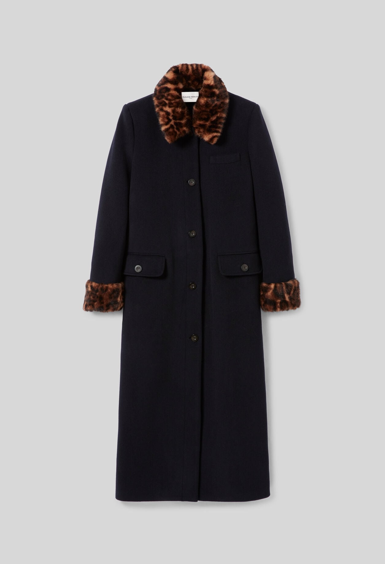 Langer Wollmantel Leopardenmuster