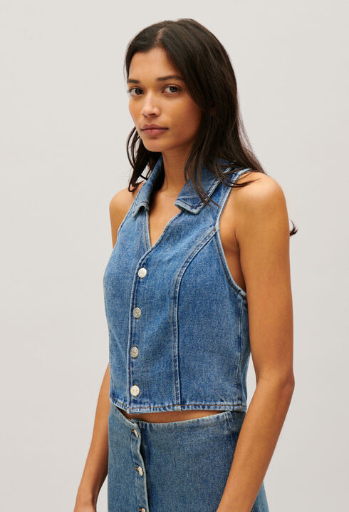 Ärmelloses Denim-Top Blau