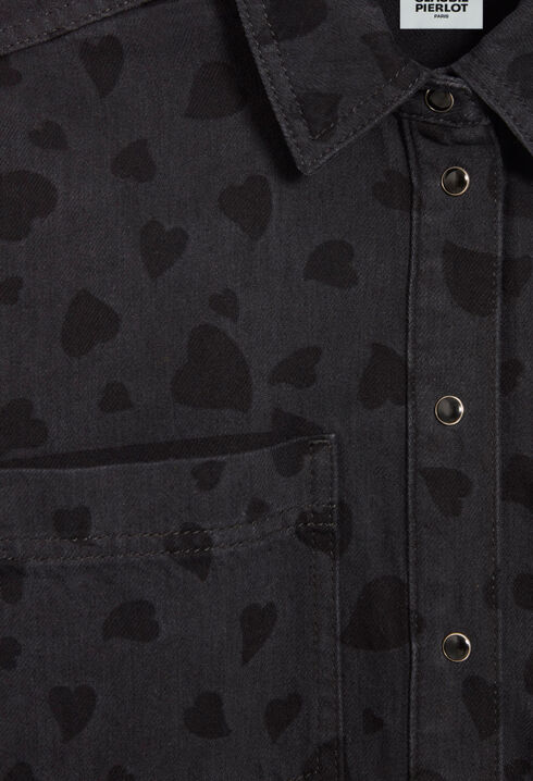Jeans-Oberhemd mit Herzchen-Print