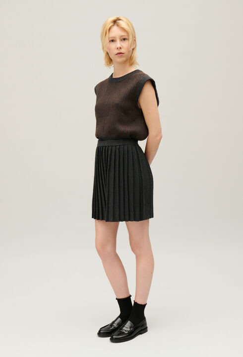 Kurzer Faltenrock, grau meliert