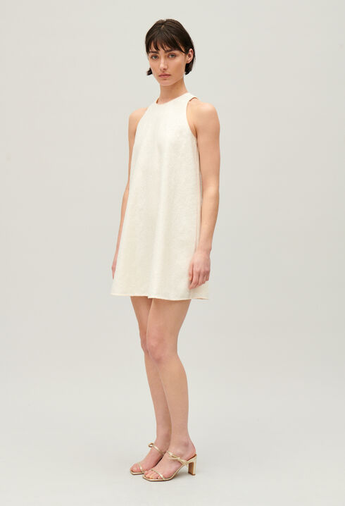 Kurzes, paillettiertes Kleid Ecru