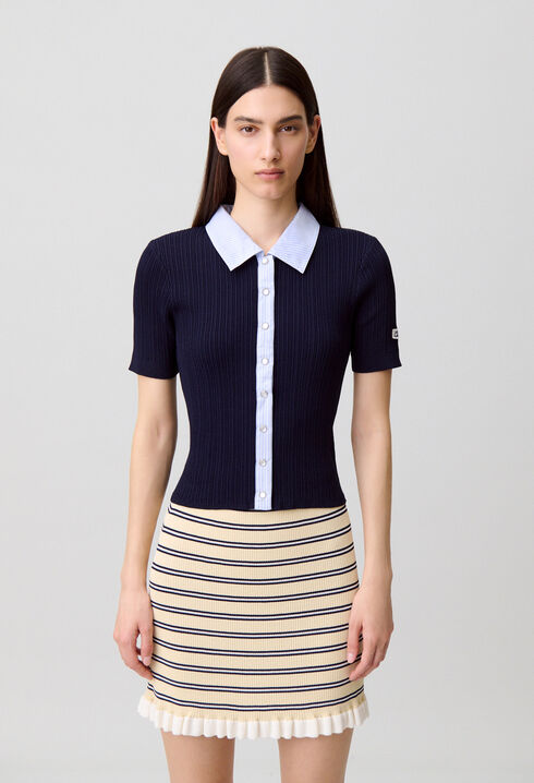 Gestreifter Cardigan, Materialmix