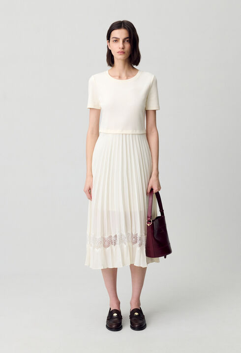 Twist Zweifarbige Midikleid  elfenbein