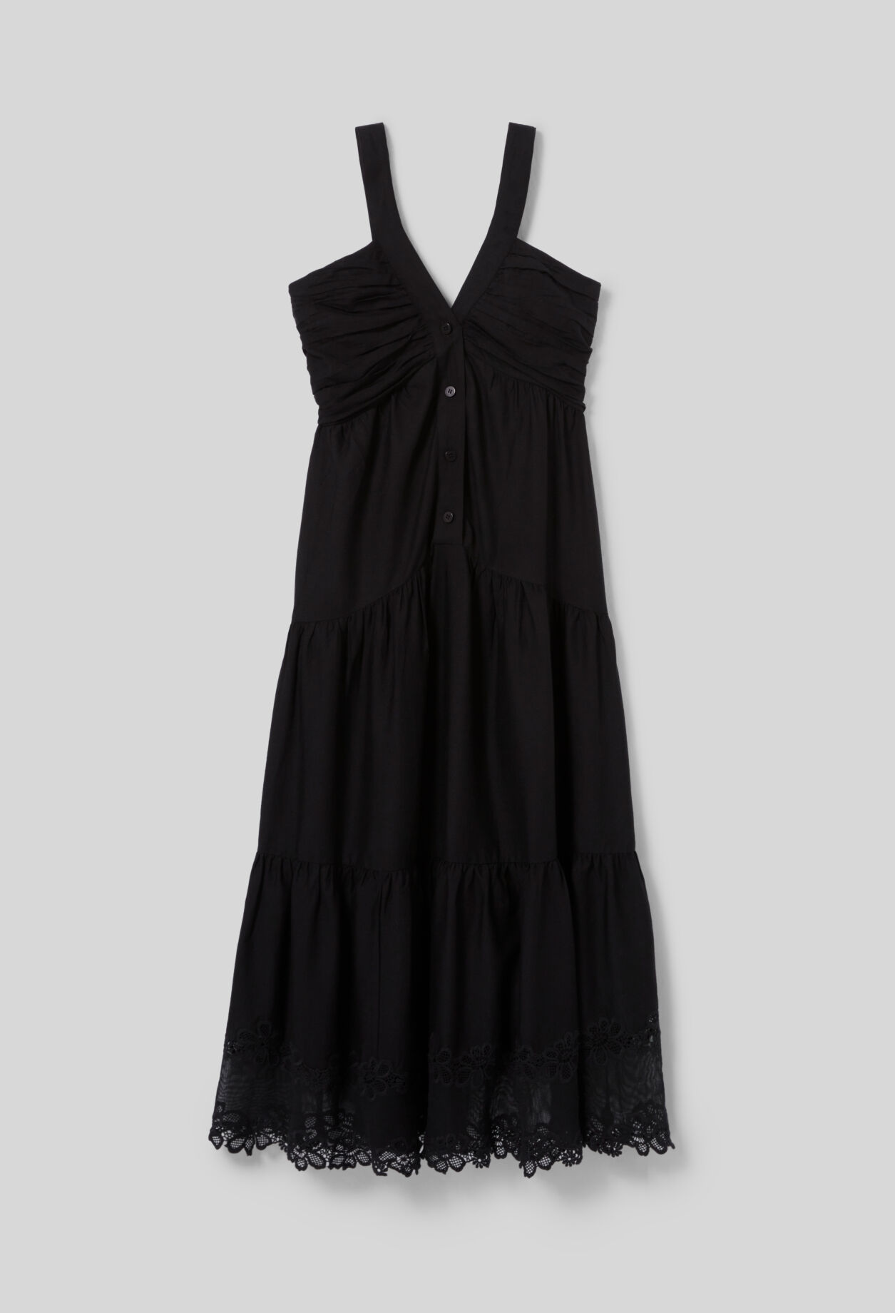 Langes Kleid mit Blumenstickereien