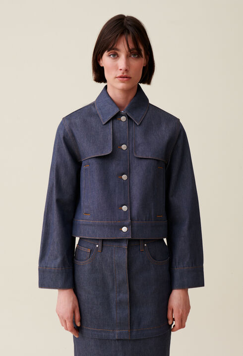 Weite dunkelblaue Jeansjacke