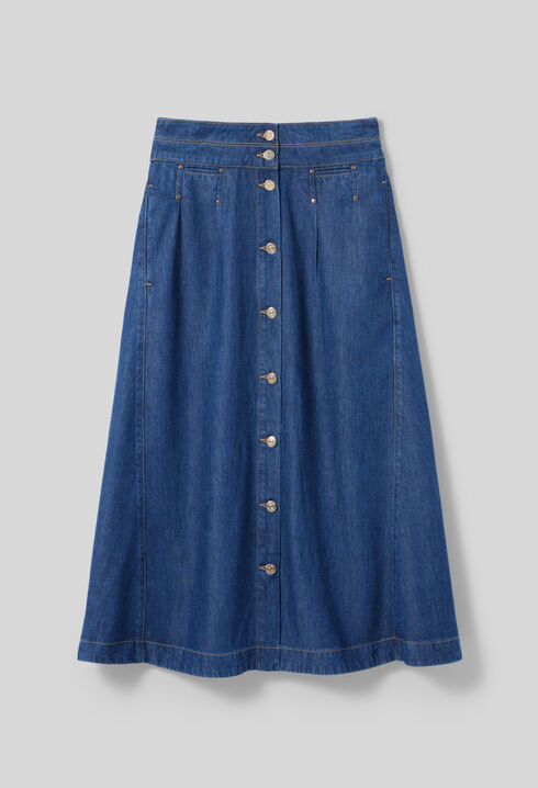 Langer Jeansrock mit Knopfleiste