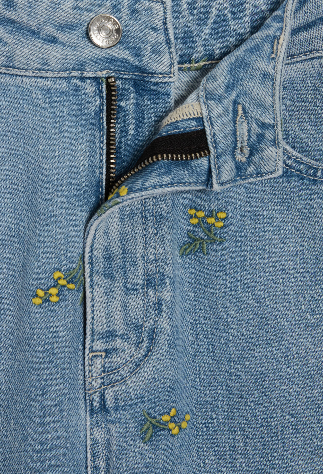Gerade Jeans mit Stickerei, Mimose