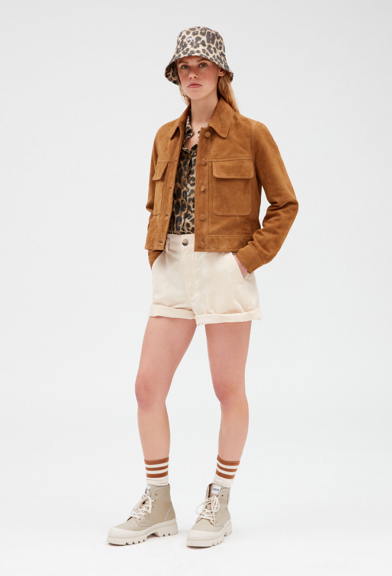 Kurze Velourslederjacke, camel