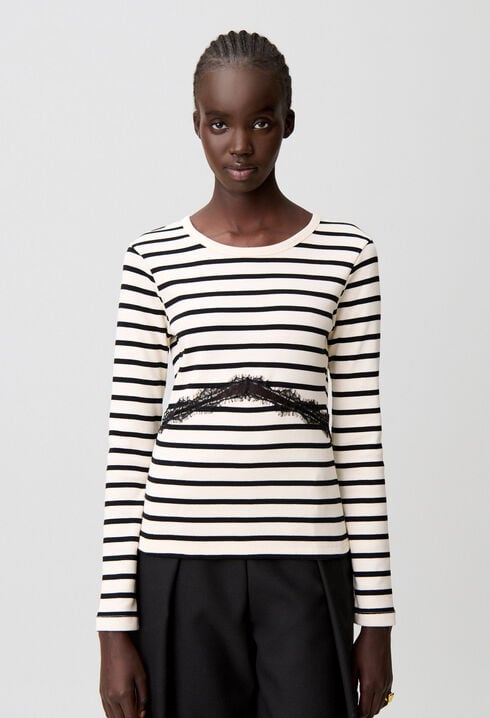 Marinière-T-Shirt mit Spitze