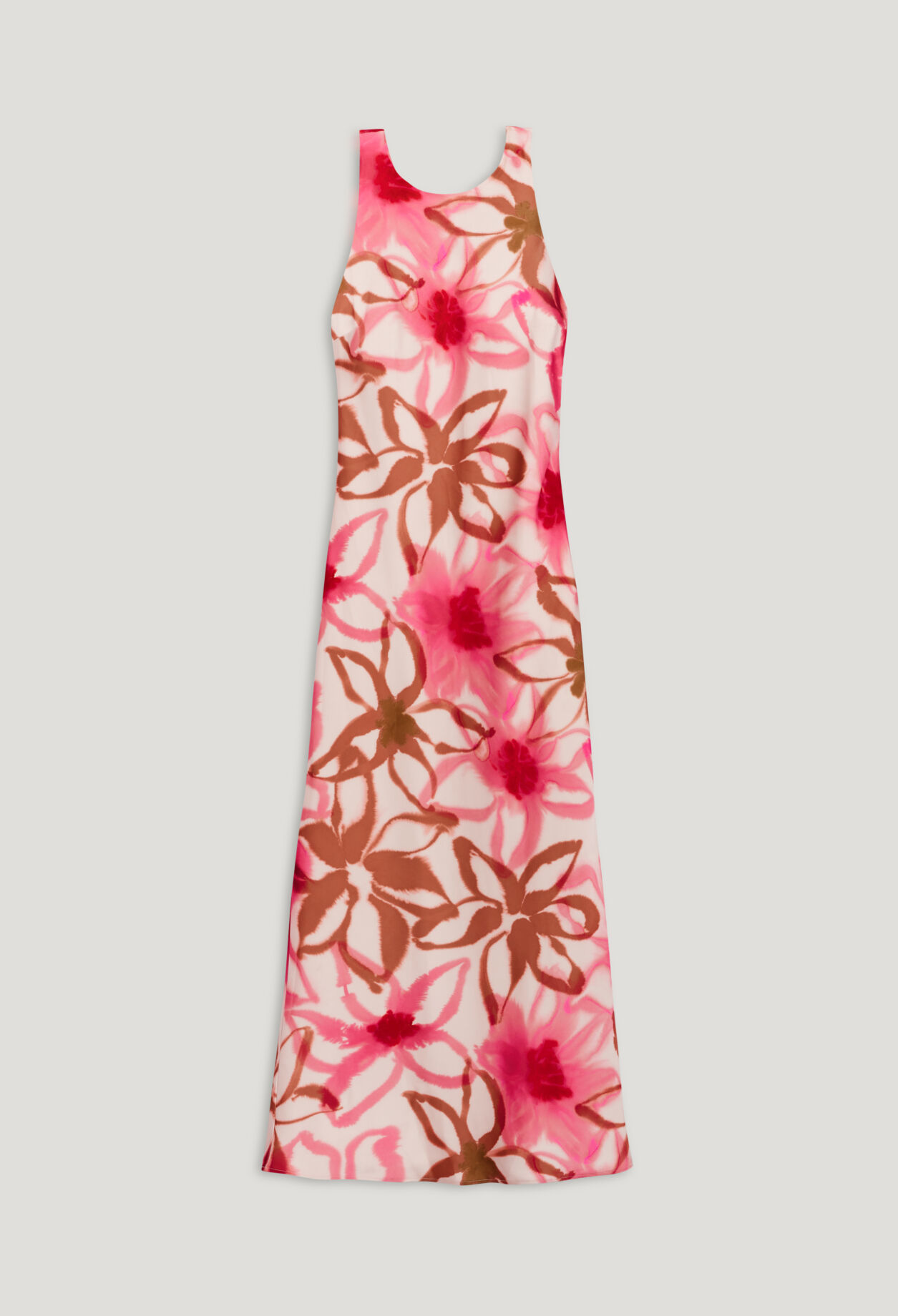 Langes, satiniertes Kleid mit Printmotiv