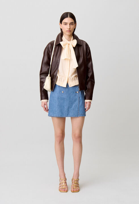 Popeline-Bluse mit Schluppenkragen