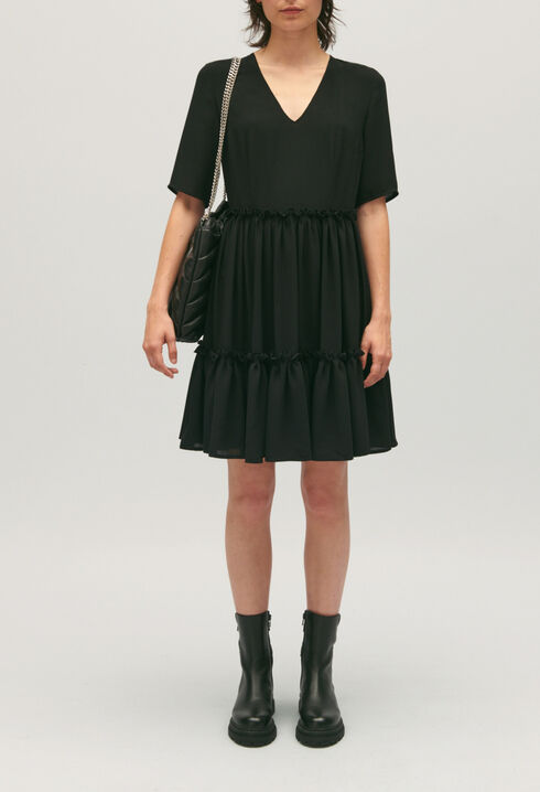 Kurzes Volant-Kleid schwarz