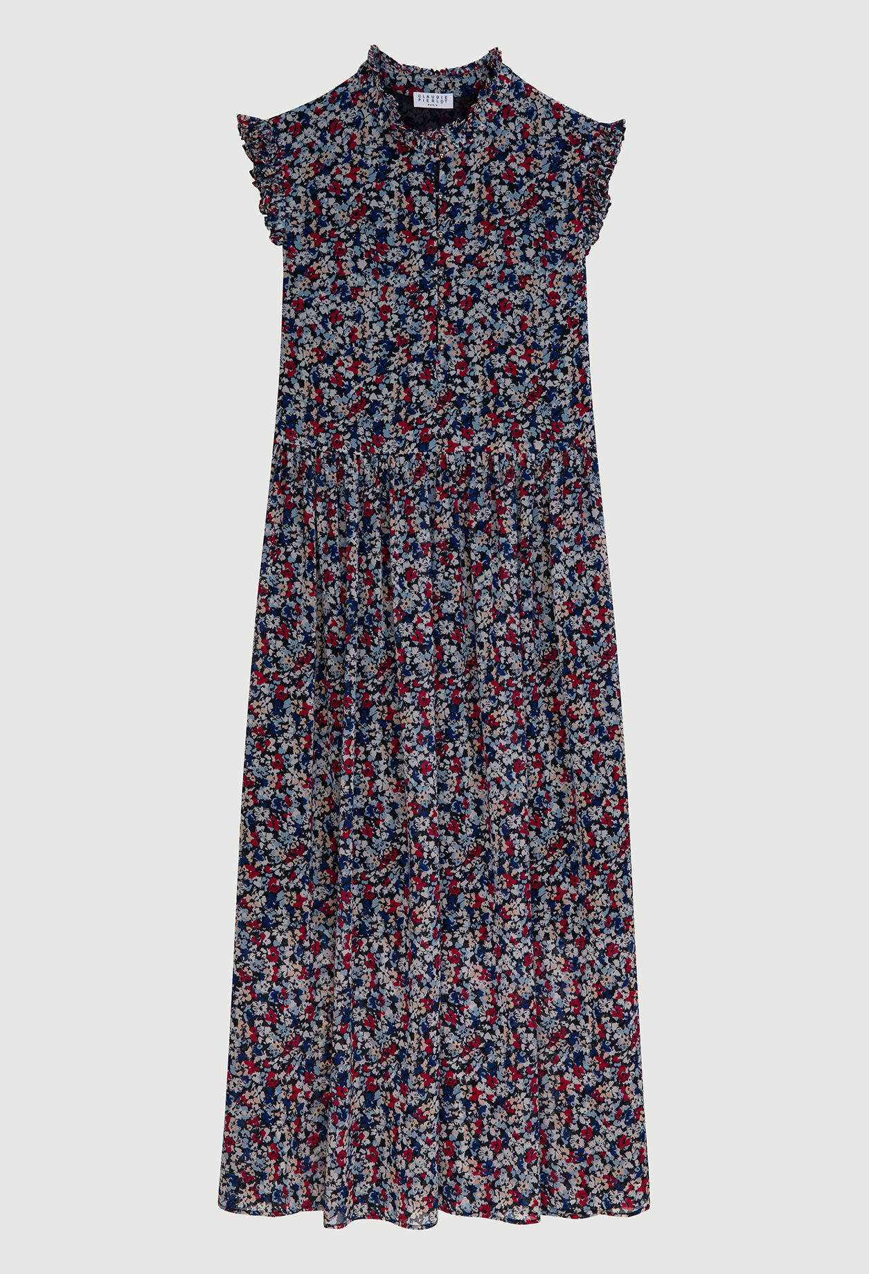 Langes Kleid mit Volant-Ärmeln
