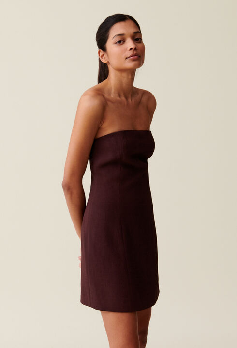 Trägerloses kurzes Kleid Cappucino