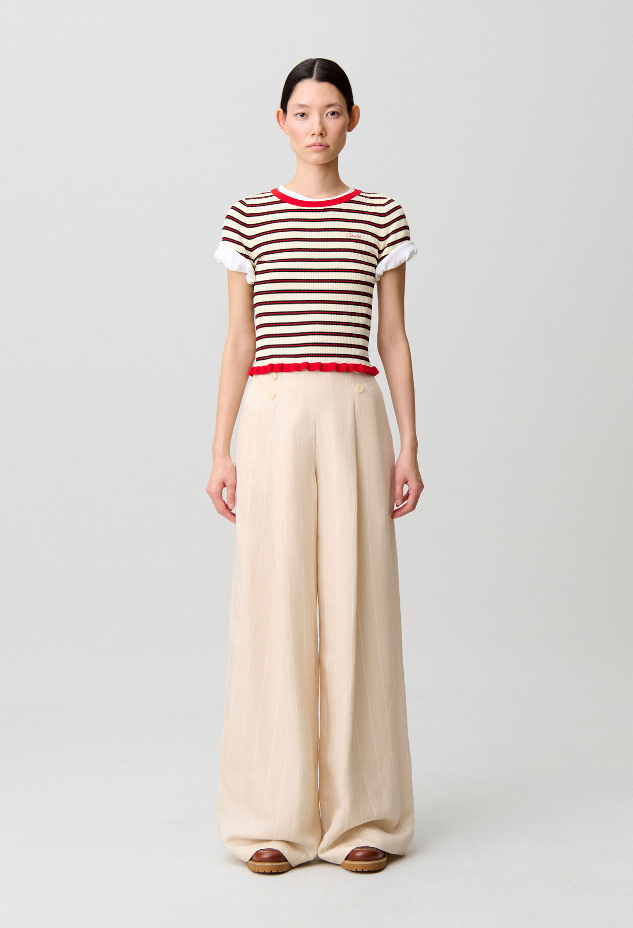 Weite Anzughose aus Viskose-Leinen