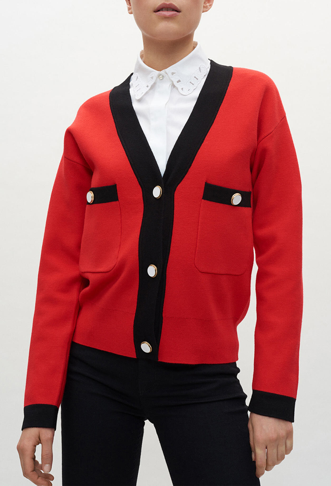 Rot-schwarzer Cardigan