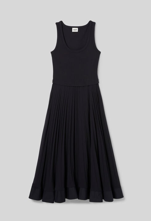 Langes, plissiertes Kleid, marineblau