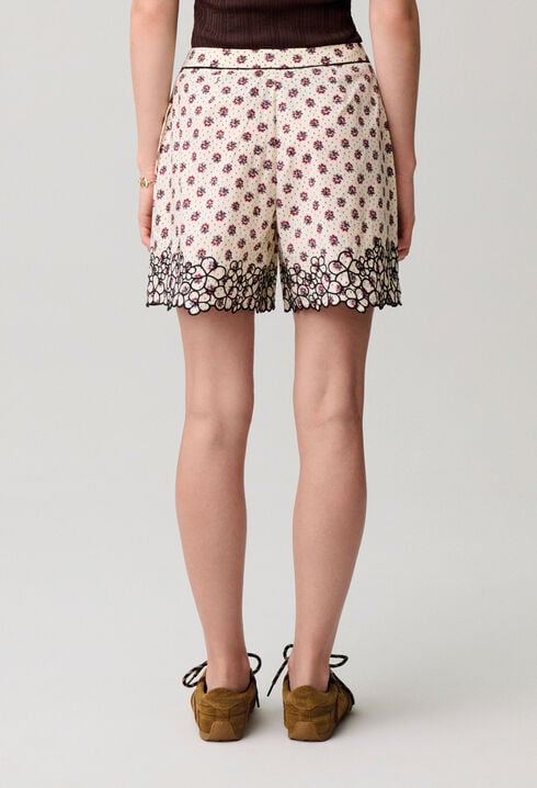 Popeline-Shorts mit Blumenstickerei
