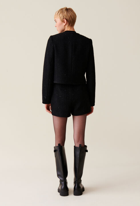 Schwarze Tweedjacke gerade