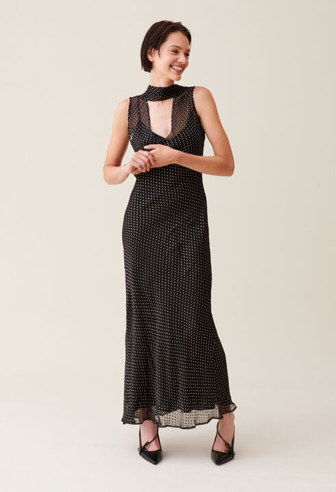 Langes transparentes Kleid Punkten