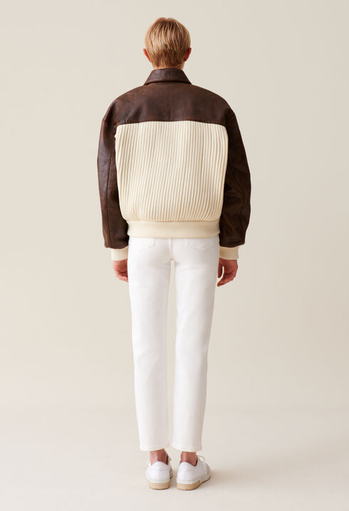 Braune Bomberjacke aus Materialmix