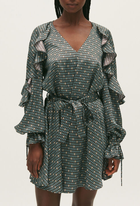 Fließendes ausgestelltes Kleid mit Print