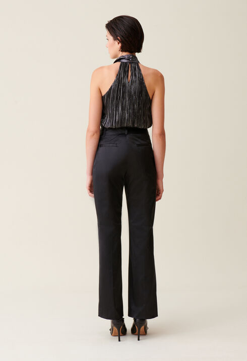 Schwarze schmale Satin-Hose