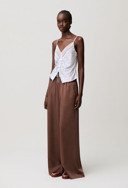 Satin-Top mit Spitzendruck