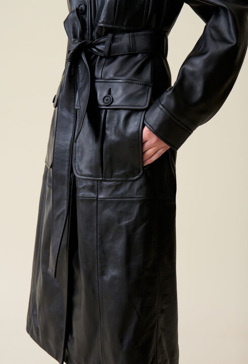 Leder-Trenchcoat mit Revers