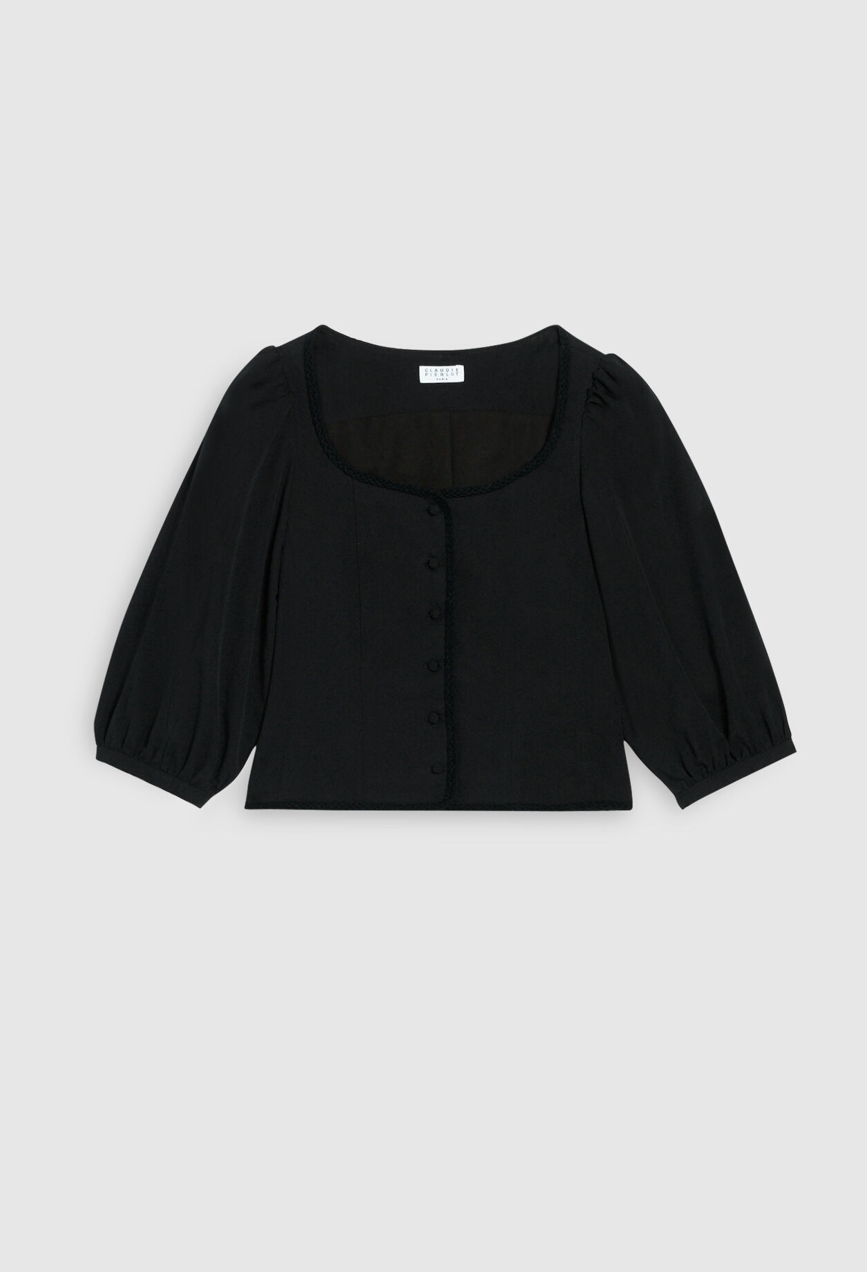 Schwarze Bluse mit bauschigen Ärmeln