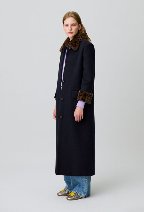 Langer Wollmantel Leopardenmuster