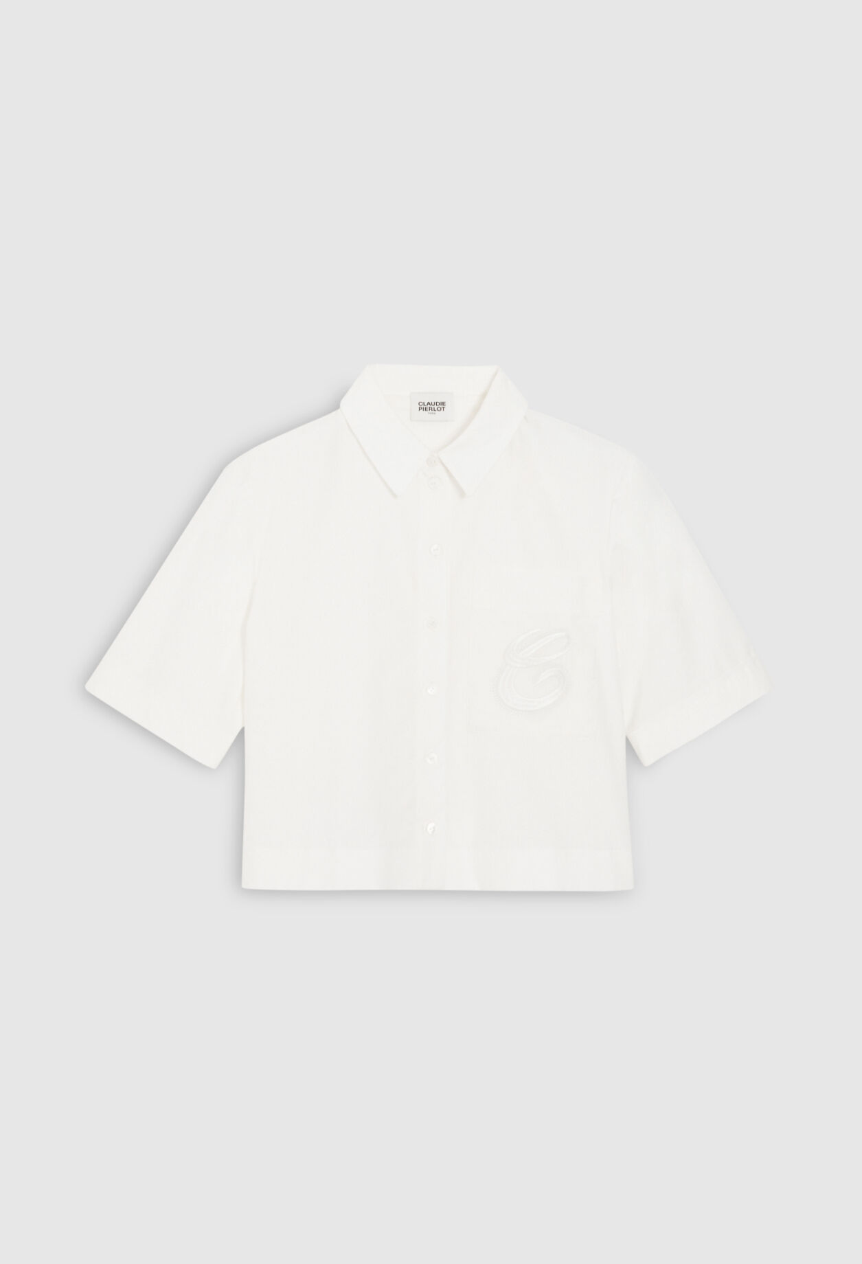 Kurze bestickte Bluse, ecru
